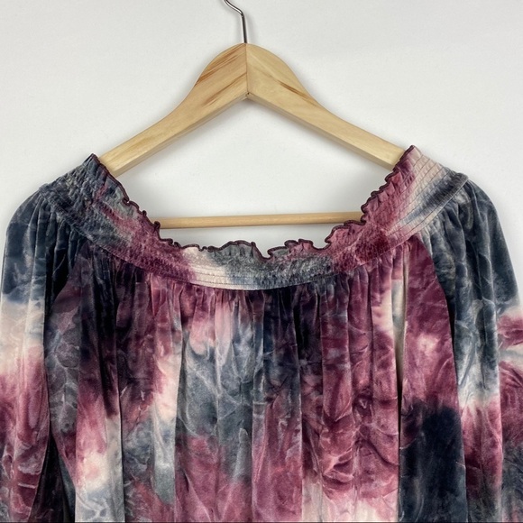 𝅺AMERICAN Eagle Multi Tie-Dye Velvet Off Shoulder Long Sleeve Top - Picture 7 of 14